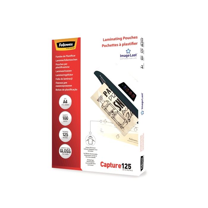 Fellowes Pack de 100 Fundas para Plastificar Brillo A4 - 125 Micras - Alta Calidad - Transparente