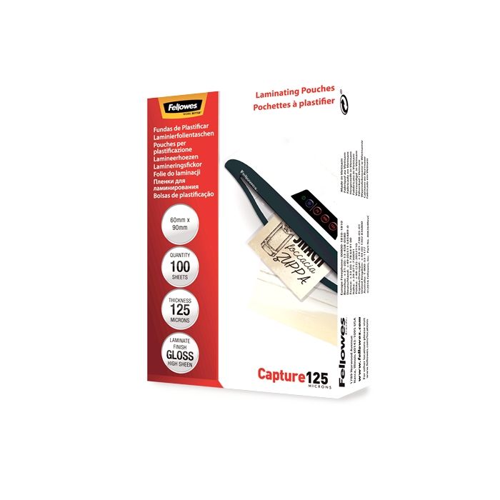 Fellowes Pack de 100 Fundas para Plastificar Brillo para Tarjetas 60 x 90mm - 125 Micras - Alta Calidad - Transparente