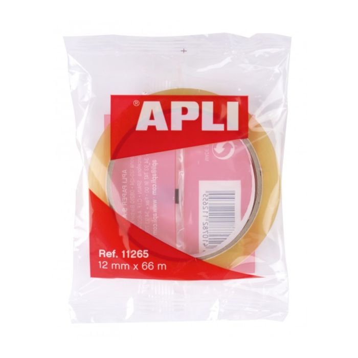 Apli Cinta Adhesiva Transparente 12 mm x 66 mm - Fuerte Adhesion - Adhesivo sin Ruido