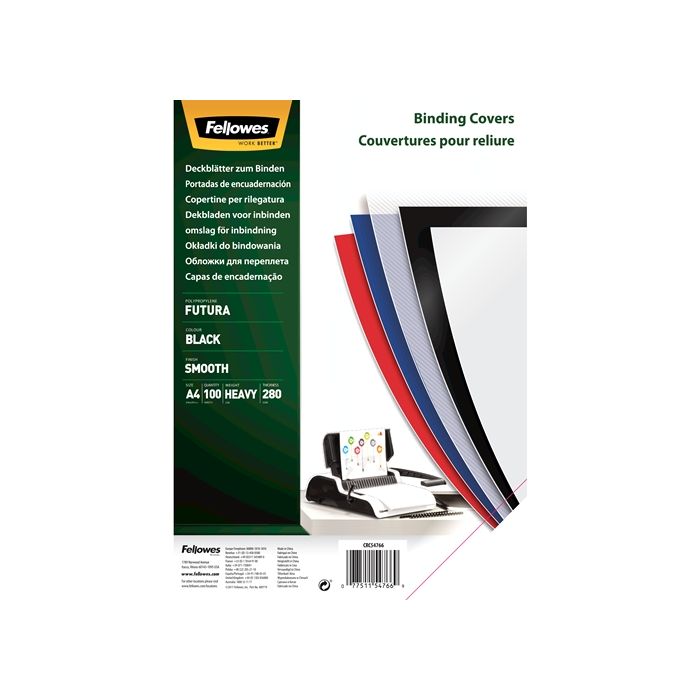 Fellowes Pack de 100 Portadas de Polipropileno A4 - 300 Micras - Muy Resistentes - Color Negro