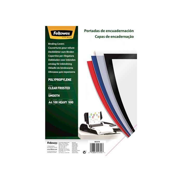 Fellowes Pack de 100 Portadas de Polipropileno A4 - 500 Micras - Acabado de Calidad - Color Transparente