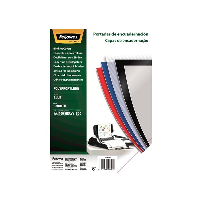 Fellowes Pack de 100 Portadas de Polipropileno A4 - 500 Micras - Muy Resistentes - Color Azul