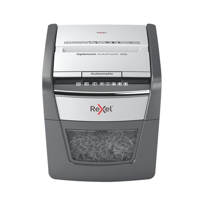 Rexel Optimum AutoFeed 45X Destructora Automatica de Corte en Particulas- 20L - Alimentacion Automatica 45 hojas - Ranura Manual 6 Hojas - Anti Atasco