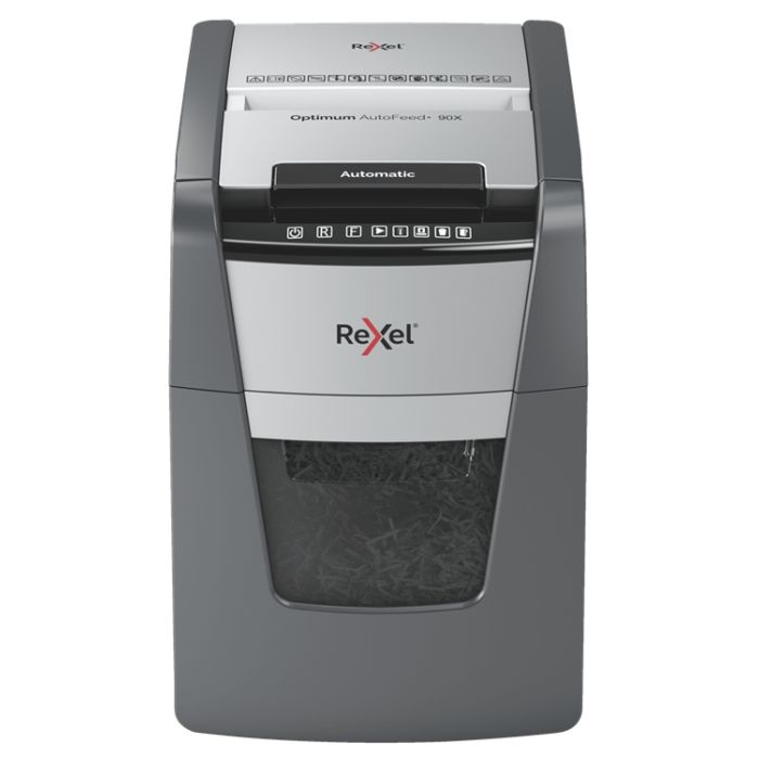 Rexel Optimum AutoFeed 90X Destructora Automatica de Corte en Particulas - 35L - Alimentacion Automatica 90 hojas - Ranura Manual 8 Hojas - Anti Atasco