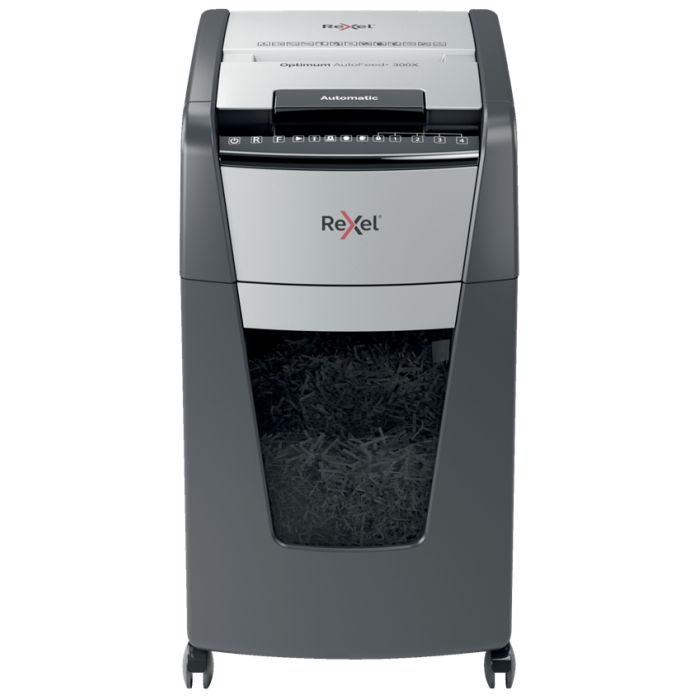 Rexel Optimum AutoFeed 300X Destructora Automatica de Corte en Particulas - 34L - Alimentacion Automatica 300 hojas - Ranura Manual 10 Hojas - Anti Atasco