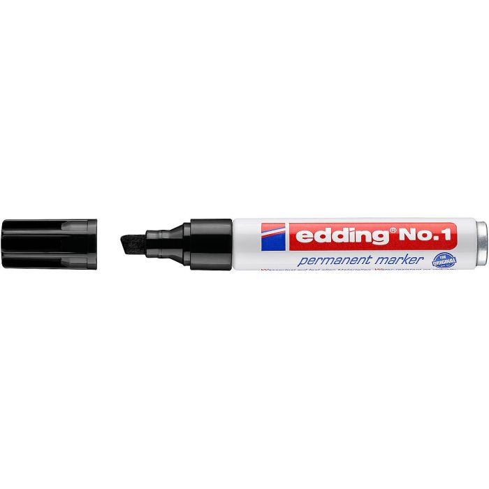 Edding Nº1 Rotulador Permanente - Punta Biselada - Trazo entre 1 y 5 mm. - Recargable - Secado Instantaneo - Color Negro