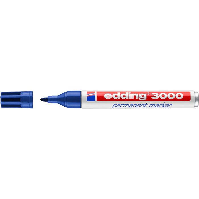 Edding 3000 Rotulador permanente - Punta redonda de 1.5mm - Trazo entre 1.5mm y 3.0mm - Recargable - Secado Instantaneo - Color Azul