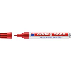 Edding 3000 Rotulador permanente - Punta redonda de 1.5mm - Trazo entre 1.5mm y 3.0mm - Recargable - Secado Instantaneo - Color Rojo