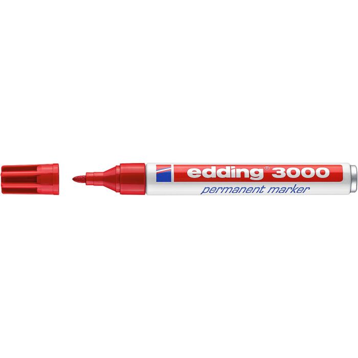 Edding 3000 Rotulador permanente - Punta redonda de 1.5mm - Trazo entre 1.5mm y 3.0mm - Recargable - Secado Instantaneo - Color Rojo