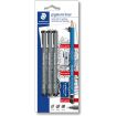 Staedtler Pigment Liner 308 Pack de 3 Rotuladores Calibrados Negros, Trazos Surtidos + 1 Goma de Borrar + 1 Sacapuntas + 1 Lapiz 2B - Color Negro