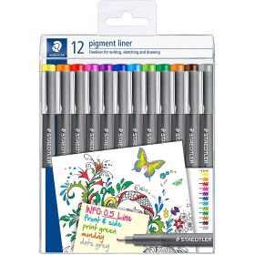 Staedtler Pigment Liner 308 Pack de 12 Rotuladores Calibrados - Trazo 0.5mm - Secado Rapido - Colores Surtidos