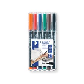 Staedtler Lumocolor 317 Pack de 6 Rotuladores Permanentes - Punta Media Redonda - Trazo 1mm Aprox - Capuchon con Clip - Secado Rapido - Colores Surtidos