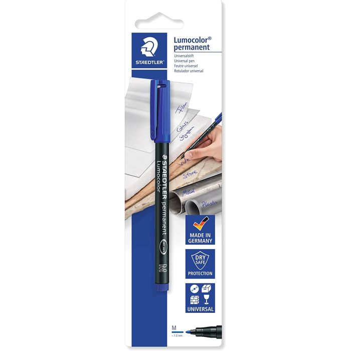 Staedtler Lumocolor Permanent 317 Rotulador Permanente de Punta Fina - Trazo 1mm -  Para Casi Todas las Superficies - Secado Rapido - Color Azul