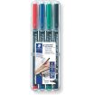 Staedtler Lumocolor 318 Pack de 4 Rotuladores Permanentes - Punta Fina Redonda - Trazo 0.6mm - Capuchon con Clip - Secado Rapido - Colores Surtidos