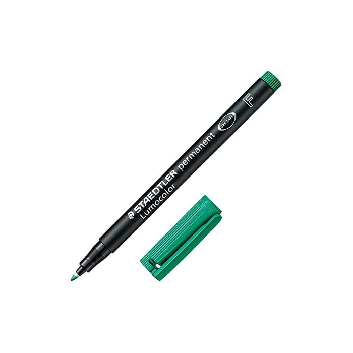 Staedtler Lumocolor 318 Rotulador Permanente - Punta Fina Redonda - Trazo 0.6mm - Capuchon con Clip - Secado Rapido - Color Verde