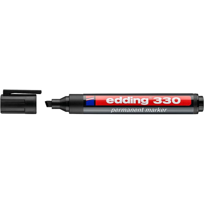 Edding 330 Rotulador Permanente - Punta Biselada - Trazo entre 1 y 5 mm. - Tinta casi Inodora - Capuchon con Clip - Secado Rapido - Color Negro