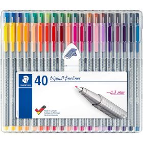 Staedtler Triplus Fineliner 334 Pack de 40 Rotuladores de Punta Fina - Trazo 0.3 mm Aprox - Tinta Base de Agua - Colores Surtidos