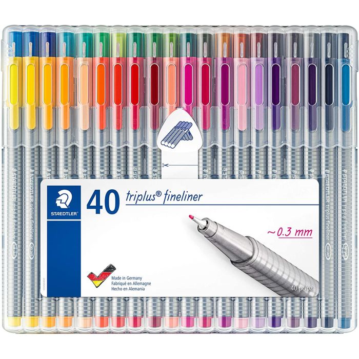 Staedtler Triplus Fineliner 334 Pack de 40 Rotuladores de Punta Fina - Trazo 0.3 mm Aprox - Tinta Base de Agua - Colores Surtidos
