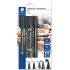 Staedtler Lumocolor Permanent Pack de 4 Rotuladores Permanentes - Diferentes Puntas - Resistente al Agua - Recargables - Color Negro