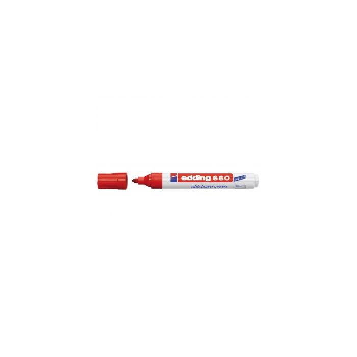 Edding 660 Rotulador para Pizarra Blanca - Punta Redonda - Trazo entre 1.5 y 3 mm. - Tinta Pigmentada - Recargable - Borrable en Seco - Color Rojo