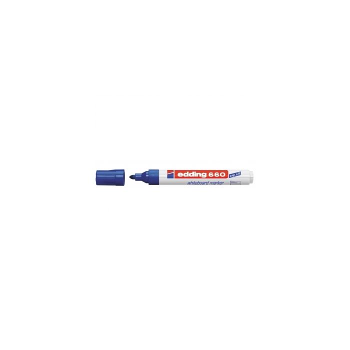 Edding 660 Rotulador para Pizarra Blanca - Punta Redonda - Trazo entre 1.5 y 3 mm. - Tinta Pigmentada - Recargable - Borrable en Seco - Color Azul