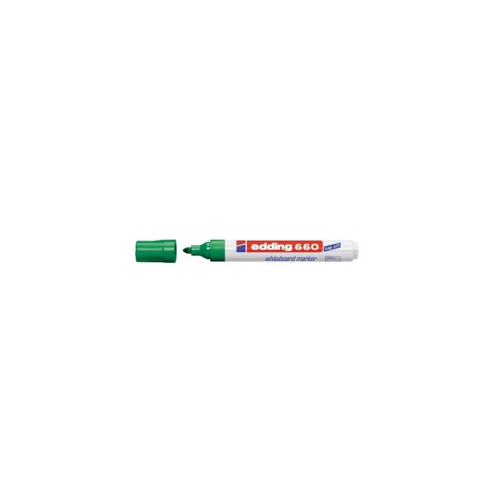 Edding 660 Rotulador para Pizarra Blanca - Punta Redonda - Trazo entre 1.5 y 3 mm. - Tinta Pigmentada - Recargable - Borrable en Seco - Color Verde