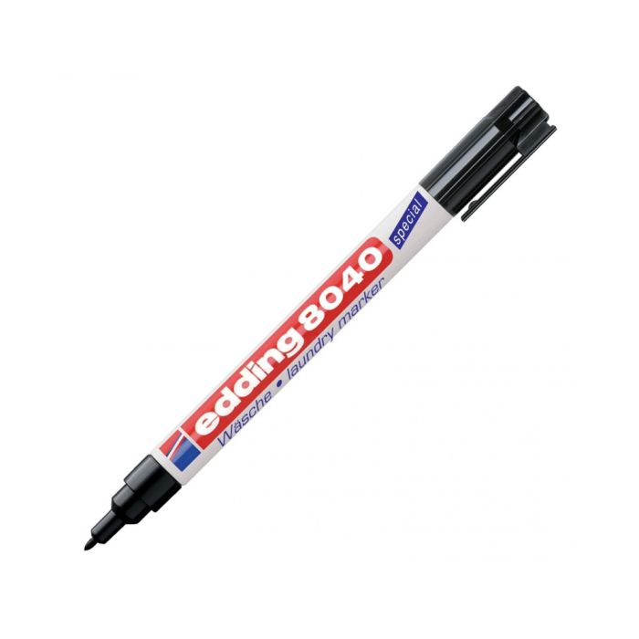 Edding 8040 Rotulador Permanente para Tejido - Punta Redonda - Trazo 1mm - Capuchon con Clip - Secado Rapido - Color Negro