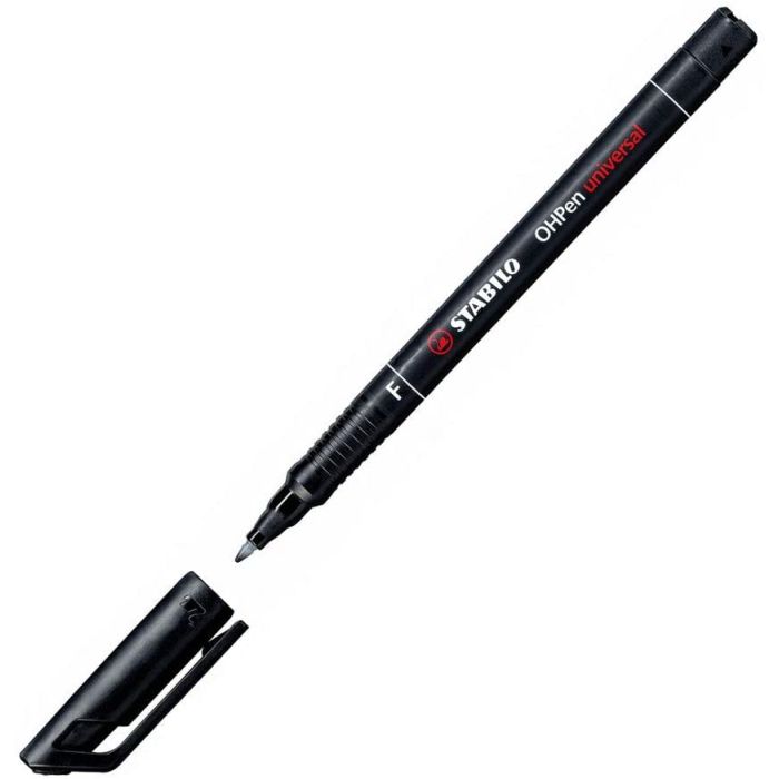 Stabilo OHPen Rotulador Permanente - Punta Fina - Trazo de 0.7mm - Agarre Antideslizante - Tapon Ventilado - Color Negro