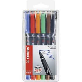 Stabilo OHPen Pack de 6 Rotuladores Permanentes - Punta Media - Trazo de 1mm - Agarre Antideslizante - Tapon Ventilado - Colores Surtidos