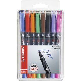 Stabilo OHPen Pack de 8 Rotuladores Permanentes - Punta Media - Trazo de 1mm - Agarre Antideslizante - Tapon Ventilado - Colores Surtidos