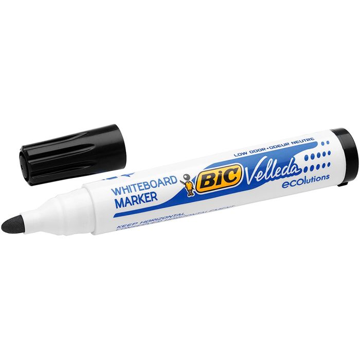 Bic Velleda 1701 ECOlutions Marcadores para Pizarra - Punta Redonda - Trazo de 1.5 mm - Tinta con Base de Alcohol - Ecologico - Borrado Optimo - Color Negro