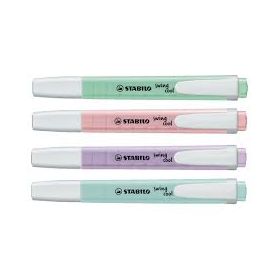 Stabilo Swing Cool Pastel Pack de 4 Marcadores Fluorescentes - Cuerpo Plano - Punta Biselada - Trazo entre 1 y 4mm - Tinta con Base de Agua - Colores Surtidos