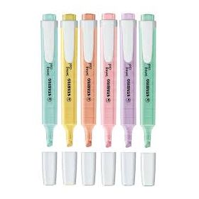 Stabilo Swing Cool Pastel Pack de 6 Marcadores Fluorescentes - Cuerpo Plano - Punta Biselada - Trazo entre 1 y 4mm - Tinta con Base de Agua - Colores Surtidos