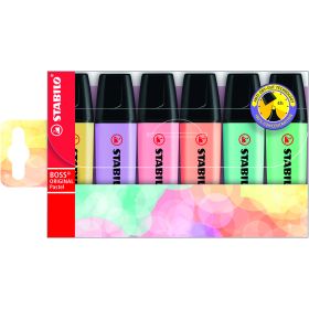 Stabilo Boss 70 Pastel Pack de 6 Rotuladores Marcadores Fluorescentes - Trazo entre 2 y 5mm - Recargable - Tinta con Base de Agua