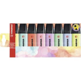 Stabilo Boss 70 Pastel Pack de 8 Marcadores Fluorescentes - Trazo entre 2 y 5mm - Recargable - Tinta con Base de Agua - Colores Surtidos