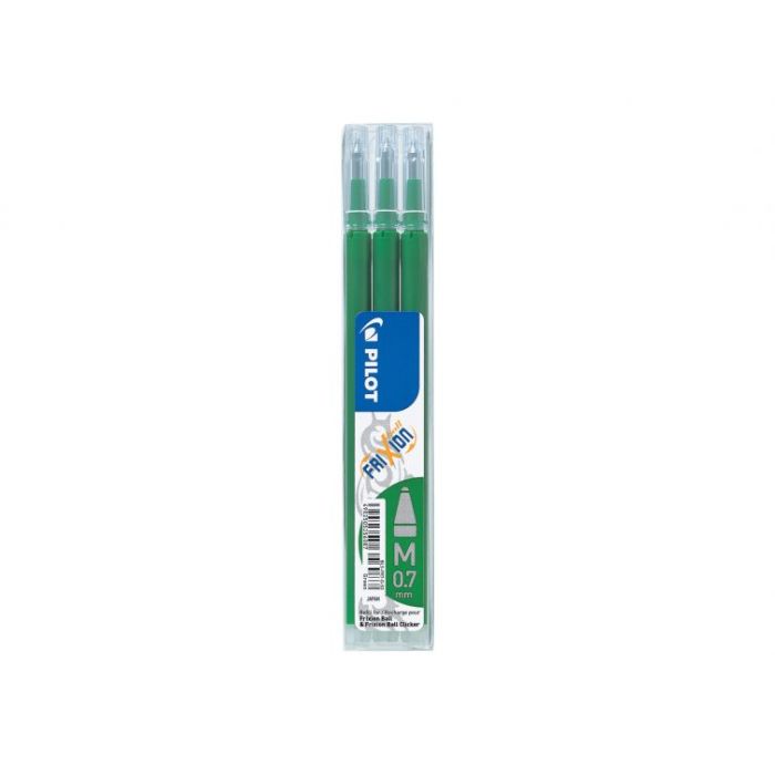 Pilot Recambio de gel borrable para Frixion Ball / Frixion Clicker - Pack de 3 unidades - Punta de bola redonda 0.7mm - Trazo 0.4mm - Color Verde