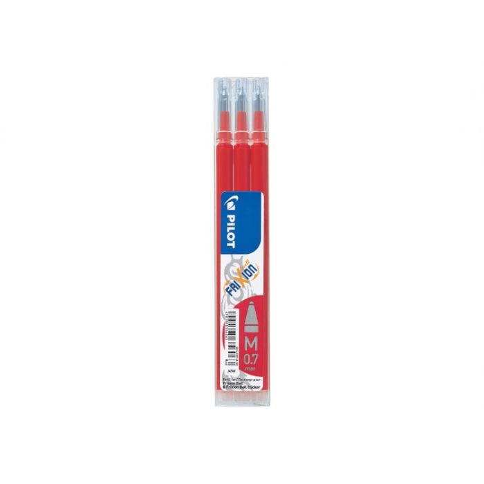 Pilot Recambio de gel borrable para Frixion Ball / Frixion Clicker - Pack de 3 unidades - Punta de bola redonda 0.7mm - Trazo 0.4mm - Color Rojo