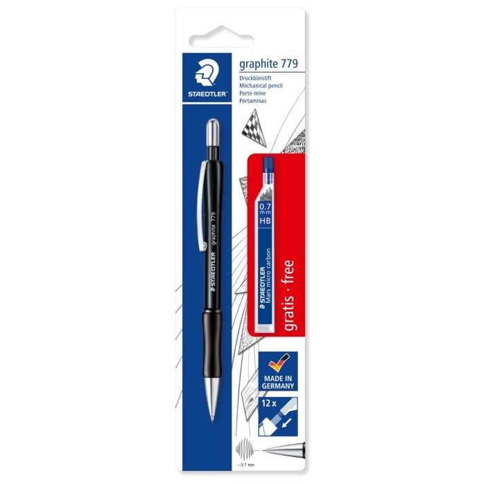 Staedtler Pack de 1 Portaminas 779 de 0.7mm + 1 Tubo de 12 Minas - Zona de Agarre Ergonomica - Resistente a Roturas
