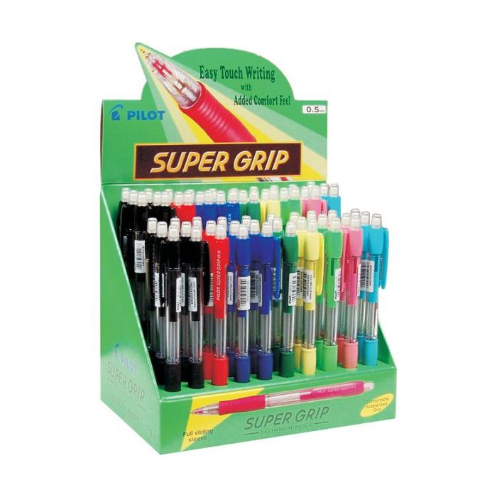 Pilot SuperGrip H185 Expositor de 60 Portaminas - Trazo 0.5mm - Mina HB - Colores Surtidos