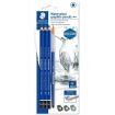 Staedtler Mars Lumograph Aquarell 100A Pack de 3 Lapices de Grafito + Pincel - Resistencia a la Rotura - Graduaciones Surtidas