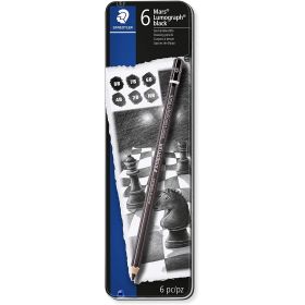 Staedtler Mars Lumograph Black Artist Pencil 100B Pack de 6 Lapices de Grafito - Resistencia a la Rotura - Graduaciones Surtidas