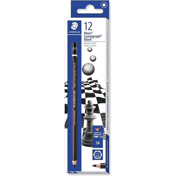 Staedtler Mars Lumograph Black Artist Pencil 100B Lapiz de Grafito - Mina 2B - Resistencia a la Rotura - Madera de Bosques Sostenibles
