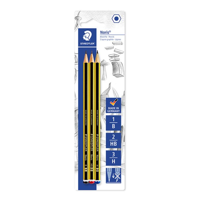 Staedtler Noris 120 Pack de 3 Lapices de Grafito Hexagonales - Graduaciones Surtidas - Resistencia a la Rotura - Madera de Bosques Sostenibles