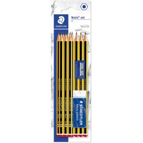 Staedtler Noris 120 Pack de 10 Lapices de Grafito Hexagonales 2HB + 1 Goma de Borrar Plastic 526 50 + 1 Sacapuntas 510 50 - Resistencia a la Rotura - Madera de Bosques Sostenibles