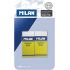 Milan Nata 6024 Graphic Pack de 2 Gomas de Borrar Rectangulares - Plastico - Faja de Carton Amarilla - No daña el Papel - Color Blanco