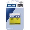 Milan Nata 6024 Graphic Pack de 2 Gomas de Borrar Rectangulares - Plastico - Faja de Carton Amarilla - No daña el Papel - Color Blanco