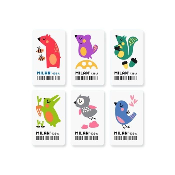 Milan 436A Goma de Borrar Rectangular Flexible - Miga de Pan - Caucho Sintetico - Dibujos Infantiles - Dibujos Surtidos