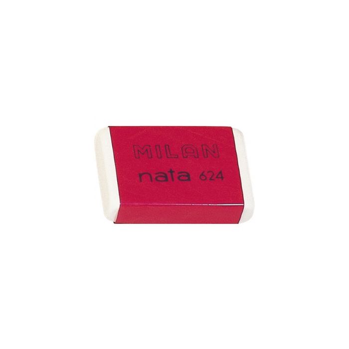 Milan Nata 624 Goma de Borrar Rectangular - Plastico - Suave - No Abrasiva - Color Blanco