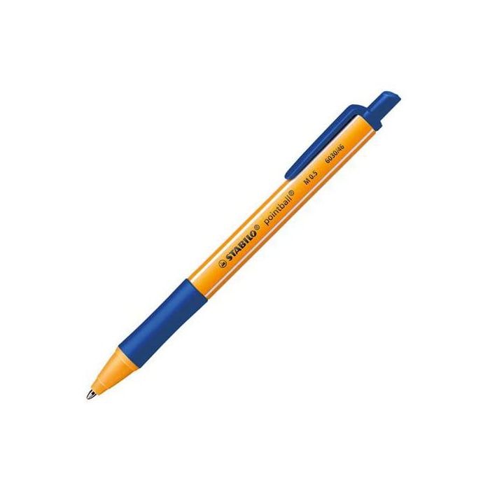 Stabilo Pointball Boligrafo Retractil - Punta de 1mm - Tinta con Base de Aceite - Recargable - 79% Plastico Reciclado - Grip Antideslizante - Color Azul