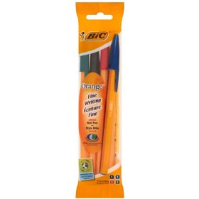 Bic Orange Original Fine Pack de 4 Boligrafos de Bola - Punta Redonda de 0.8mm - Trazo de 0.3mm - Tinta con Base de Aceite - Cuerpo Naranja - Colores Surtidos